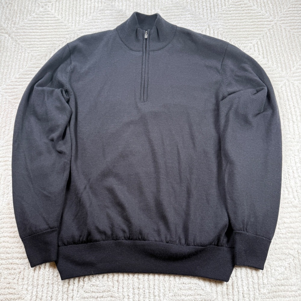 FootJoy Wool Lined Quarter Zip Sweater Men L Black Golf Pullover Preppy 1006854